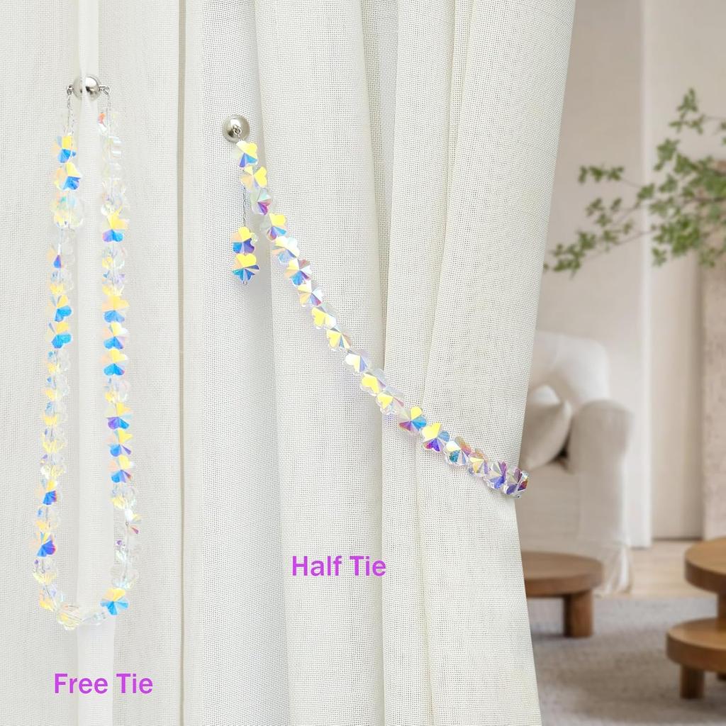 Magnetic Curtain Tiebacks,Crystal Beads Rope Drapery Holdbacks Holder for Small,Thin or Sheer Window Draperies,15 Inch Long,2 Pack (Flower)
