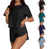 Women's Pajama Set Short Sleeve Striped Printed Two-piece Loungewear  Neck Pajamas Split Shorts Set Soft Sleepwear