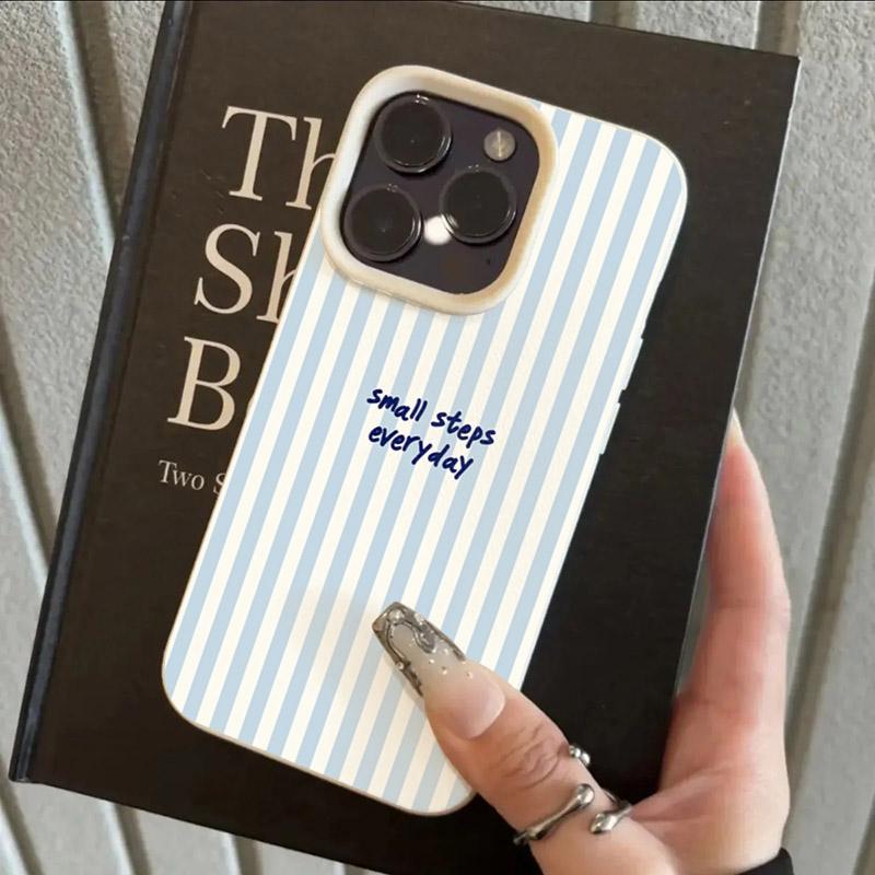 

Phone Case For iPhone 17 Air 16 15 14 13 12 11 Pro Max 16e 17e X XR XS Max 15 16 Plus Simple Blue Lettered Stripe Pattern Cover iPhone XR