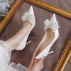 Mode Rimocy Luxus Perle Schleife Hochzeitspumps Damen Sexy Stilettoabsätze Partyschuhe Frau Seide Spitzschuh Strasspumps Damen