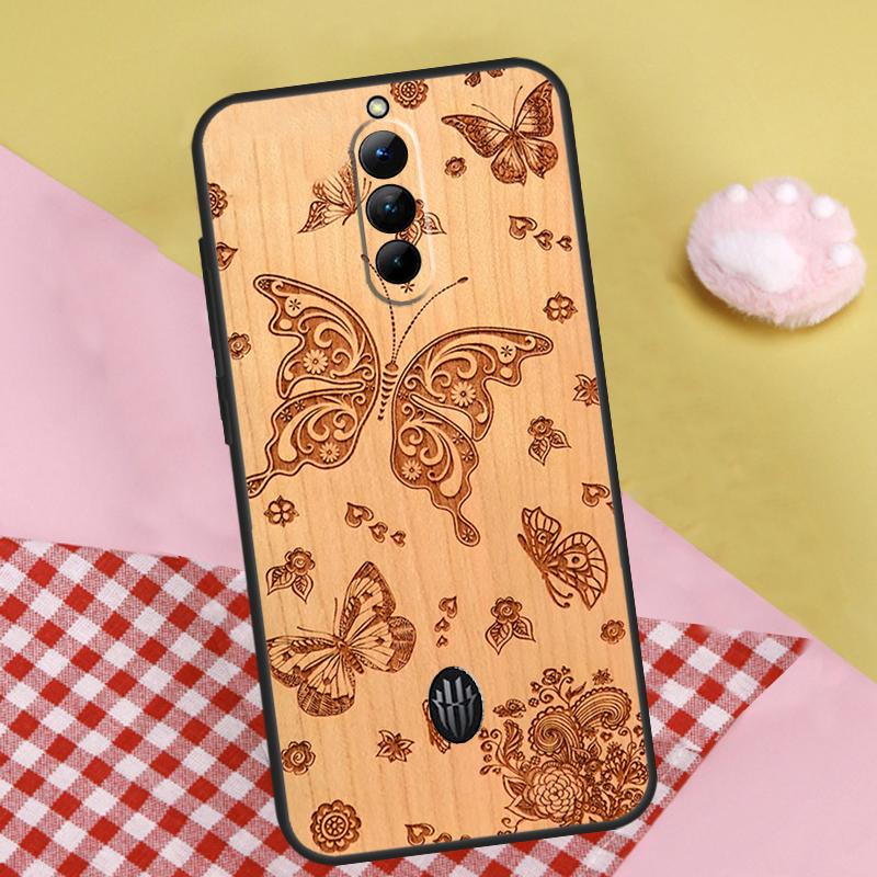 Wolf Bike Butterfly Wood Case For ZTE Nubia Red Magic 10 Air 6S 7S 7 Pro RedMagic 10S 9S 8S 8 9 10 11 Pro Plus Cover
