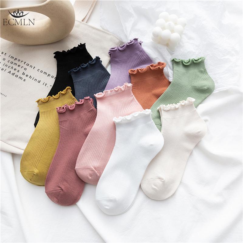 1/5pairs Cute Lettuce Curls Tube Socks In Solid Colors for Casual Wear
