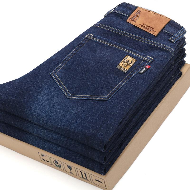 Autumn and winter new jeans fleece thickened loose straight business high-end elastic casual pants