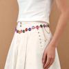 Colorful Diamond Waist Chain for Women, European and American Alloy, Water Diamond, Gold Plated Metal Waist Chain