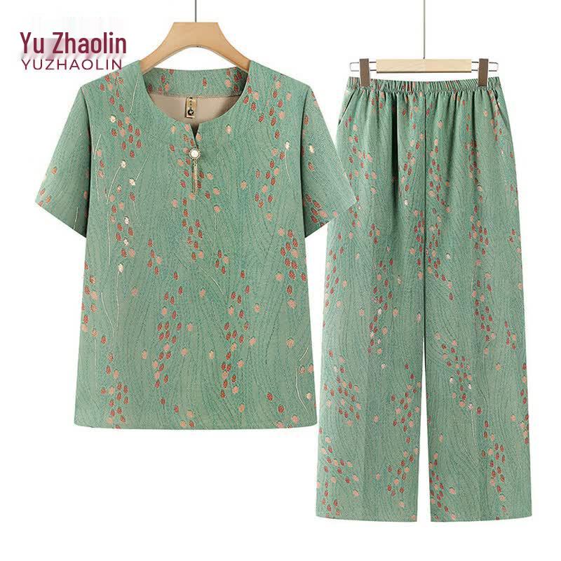 YUZHAOLIN Women s Summer Floral Short-Sleeve Cardigan Set 3XL
