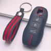 Silicone Car Key Fob Cover for Porsche Cayenne Macan Panamera 911 Boxster Cayman with Keychain Honeycomb Texture Shockproof Key Shell Accessory