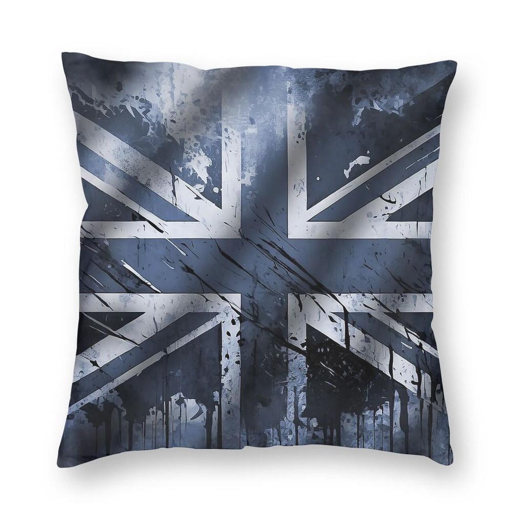 Blue Uk Distressed Union Jack Square Pillowcase Polyester Linen Velvet Printed Zip Decorative Home Cushion Case