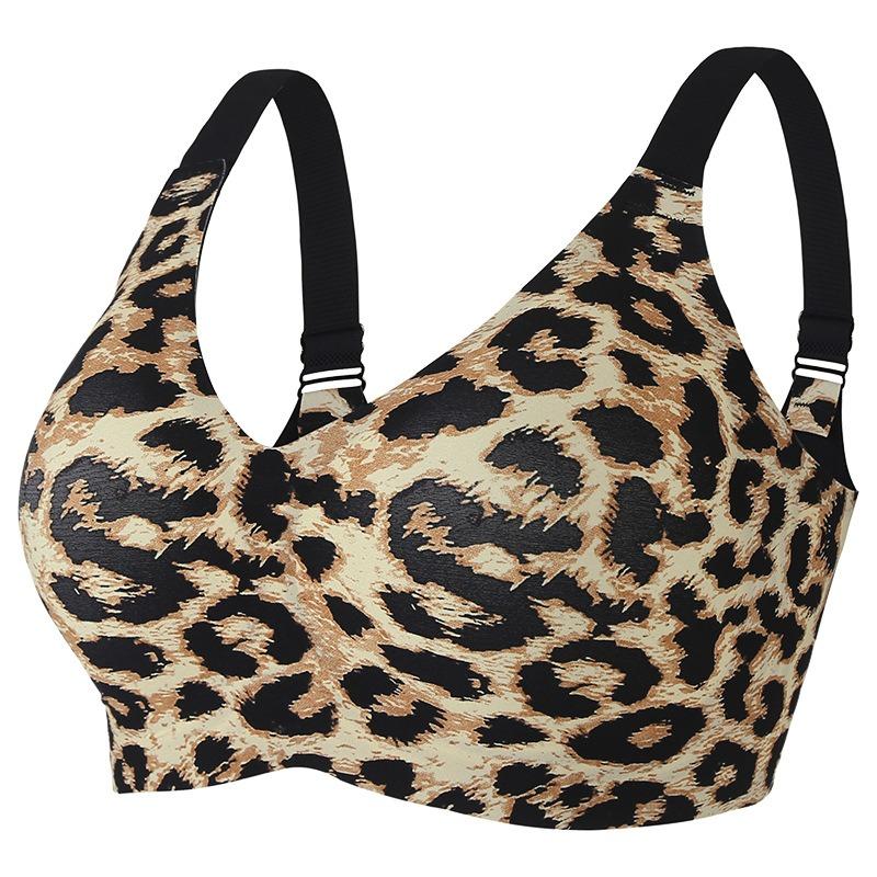 Plus Size Leopard Print Wireless Bra Push Up Back Support Full Cup Bra