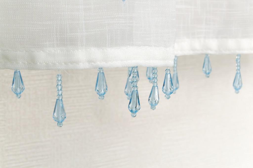 Arie Cafe 125cm Wide X 45cm Liz Curtain, Blue, Long, Beaded,