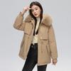 Women's New Velvet and Thickened Parka Short Korean Style Loose Waisted Large Fur Collar Jacket