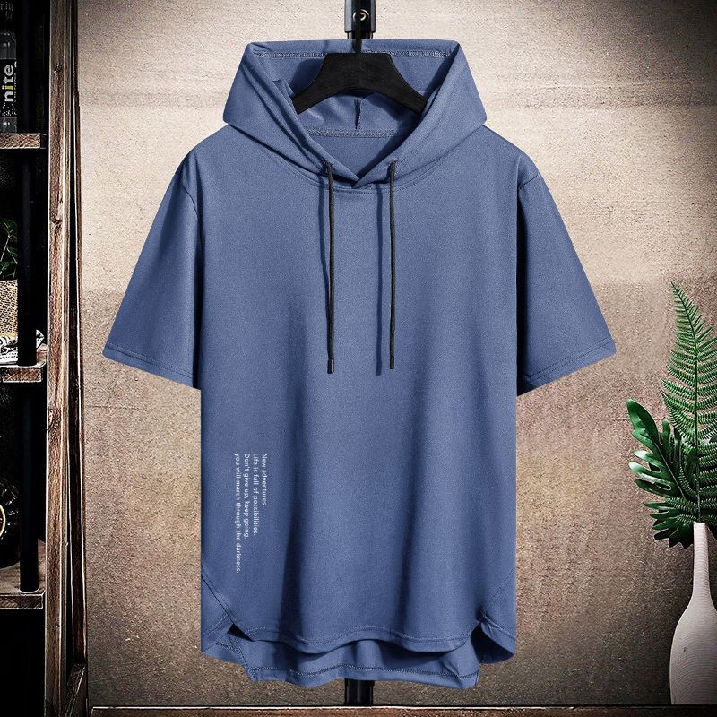 Men's Sports Short Sleeved T Shirt Hooded Fashionable Breathable Loose Outdoor Running Casual