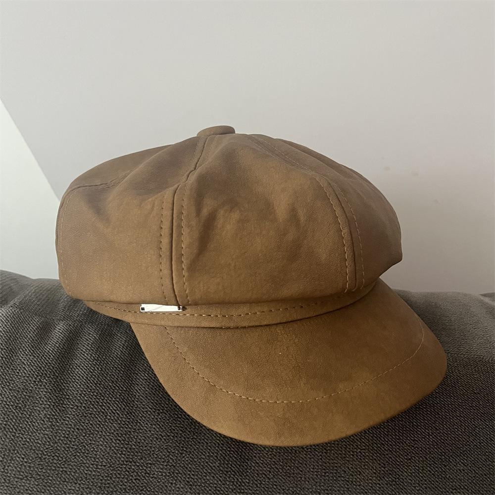 

Шляпа женская осенне-зимняя восьмиугольная из искусственной кожи, трендовая новая универсальная шляпа художника, ретро модный берет Adult average size (55-58cm) верблюд