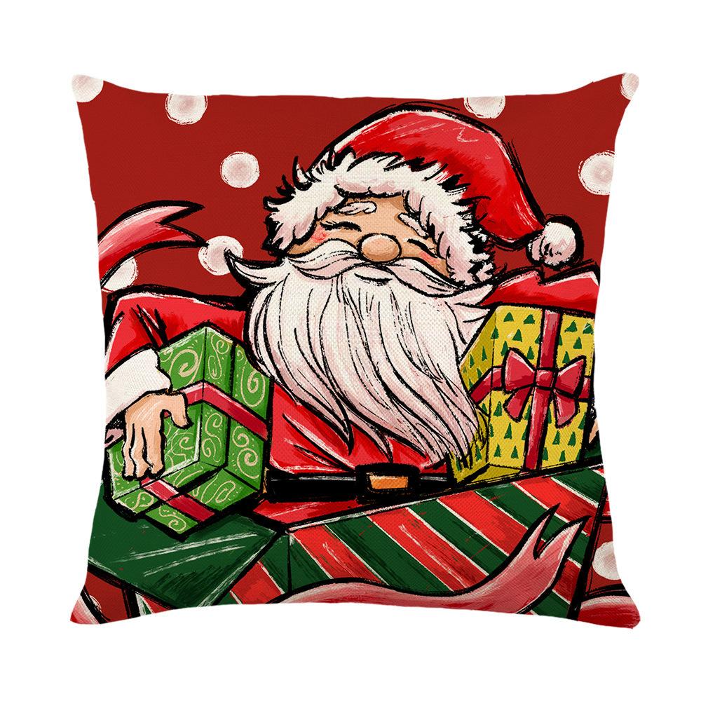 Christmas Pillow Cover Linen Hand-painted Home Santa Claus Elk Pillow Cover Sofa Cushion Cover