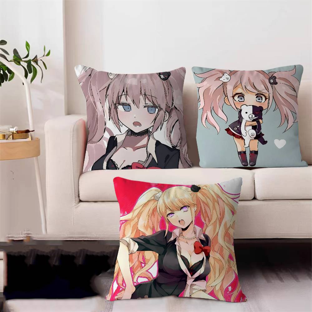 Anime E-Enoshima-Junko Throw Pillow Cover 45x45cm Soft Cozy Decorative Pillowcase Covers With Zipper For Couch Sofa Bedroom