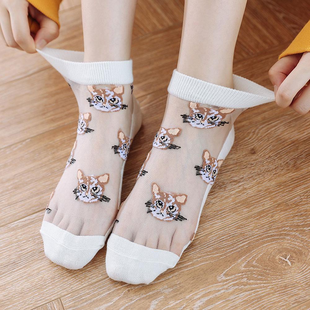 5 Pairs Cute Cat Socks For Women Sexy Lace Socks Y2k Harajuku Lolita Short Socks Set Preppy Transparent Socks For Girls