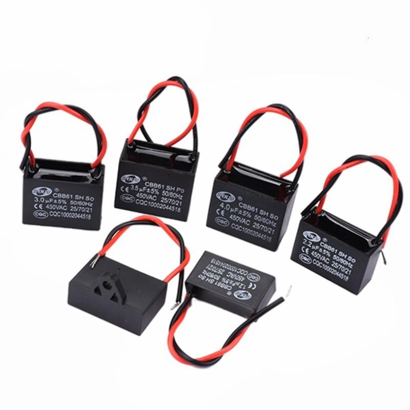 5Pcs CBB61 Start Capaciteit Ac Ventilator Condensator 450V 1Uf 1.2Uf 1.5Uf 2Uf 2.5Uf 3Uf 3.5Uf 4Uf 4.5Uf 5Uf 6Uf 7Uf 8Uf 10Uf 12
