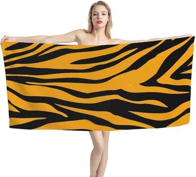 Vintage Bold Tiger Stripe Oversized Bath Towel Strong Water Absorption Quick Dry Towel for Gym Bathroom Beach Daily Use