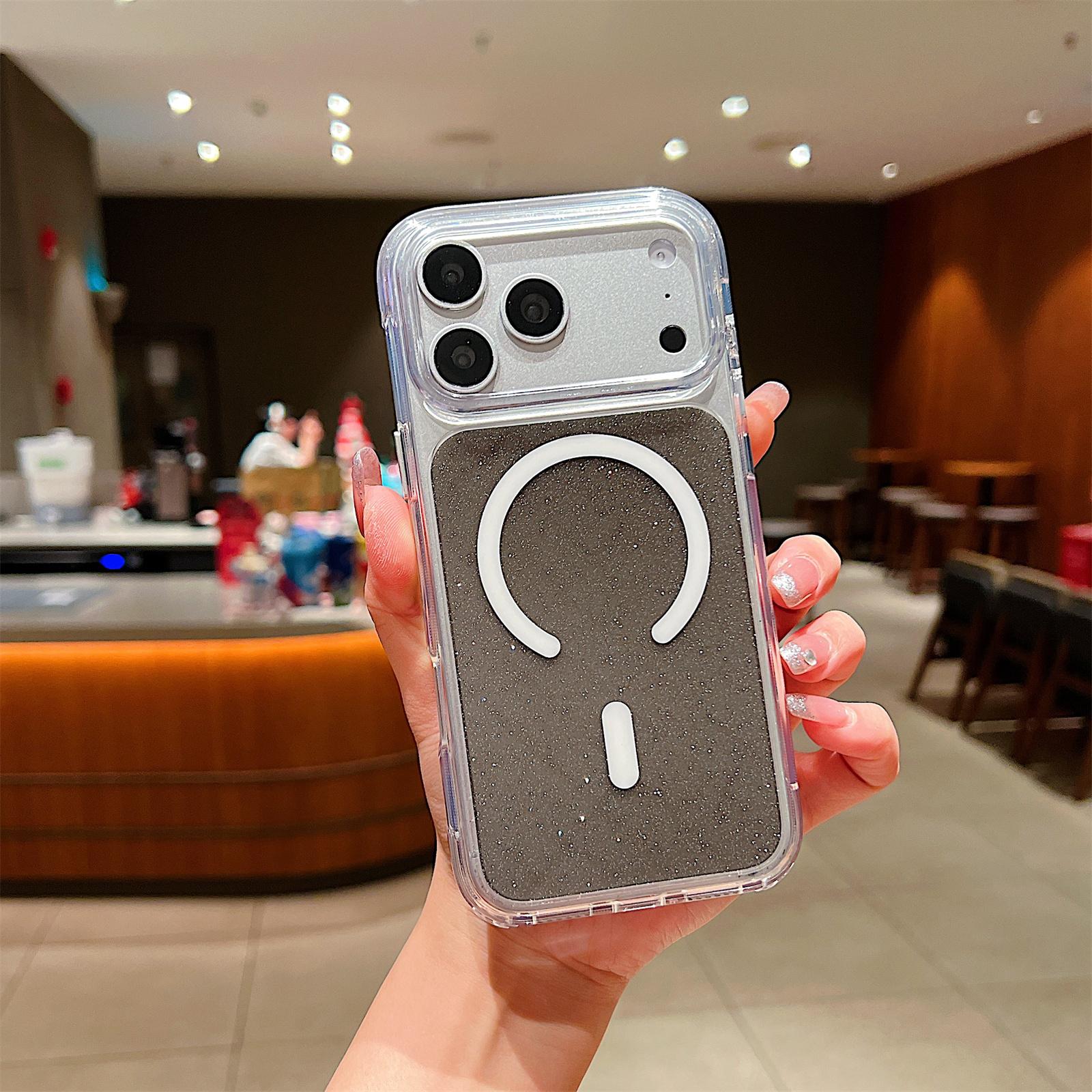 

For iPhone 17 Pro Case Compatible with MagSafe Clear Glitter Shockproof TPU Acrylic Phone Cover