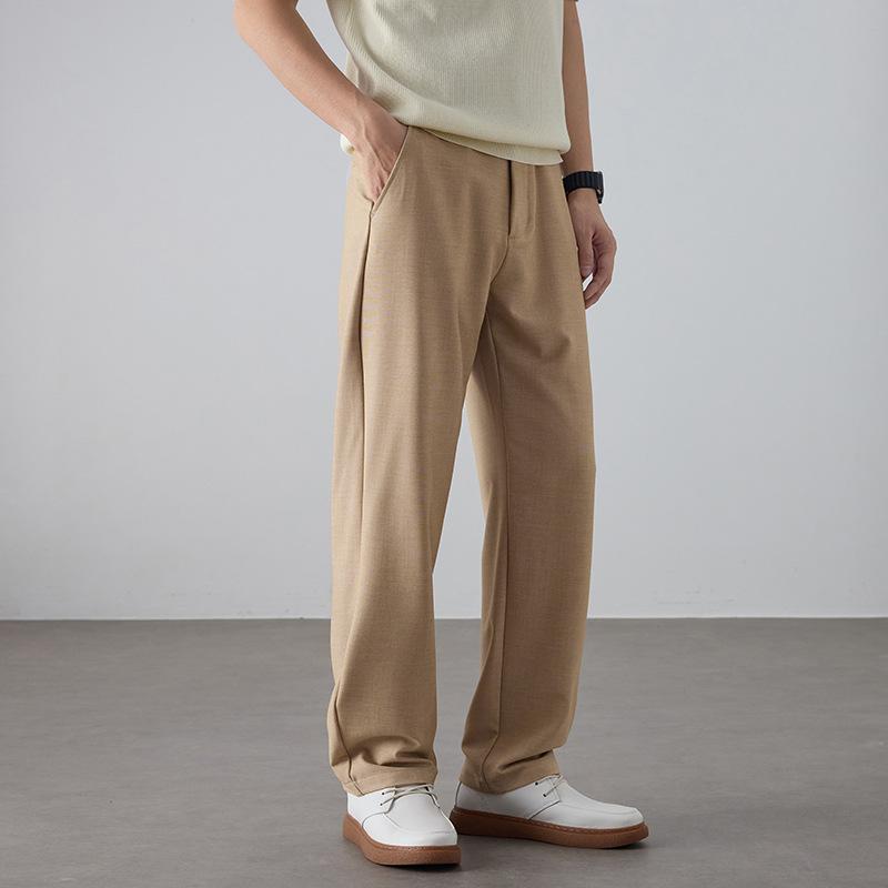 Spring and Summer Knitted Casual Pants Men's Lyocell Solid Color Loose Small Straight Pants Men's Wool-blend Commuter Pants