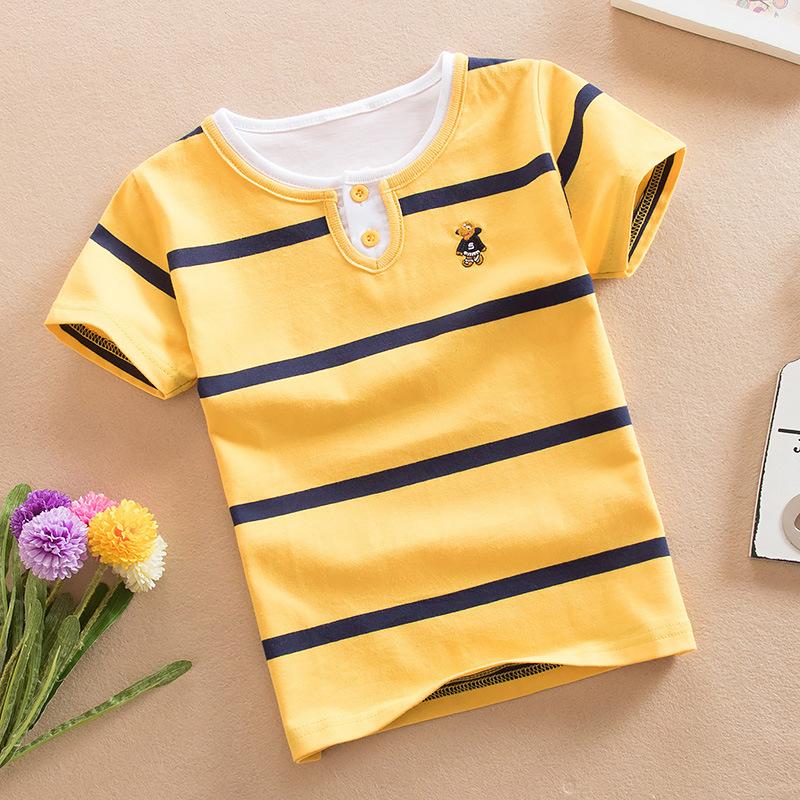 Summer Short-sleeved Striped T-shirt for Children and Middle-aged Children, Cotton Round Neck Top, Bottoming Shirt, Children's T-shirt Half Sleeve