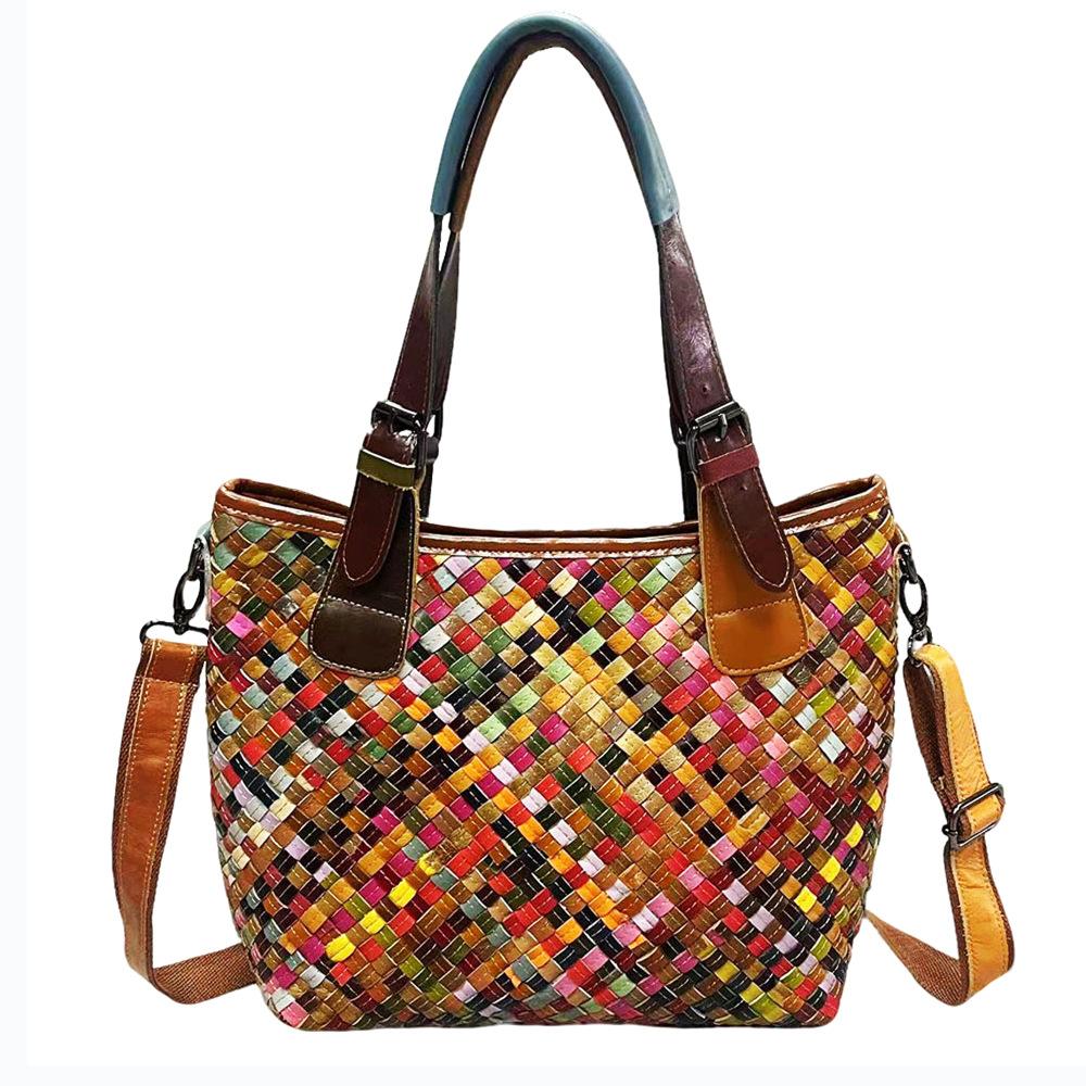 

Женская сумка из натуральной кожи, плетеная в этническом стиле, сшитая вручную цветная сумка из коровьей кожи, сумка-мессенджер через плечо разноцветный