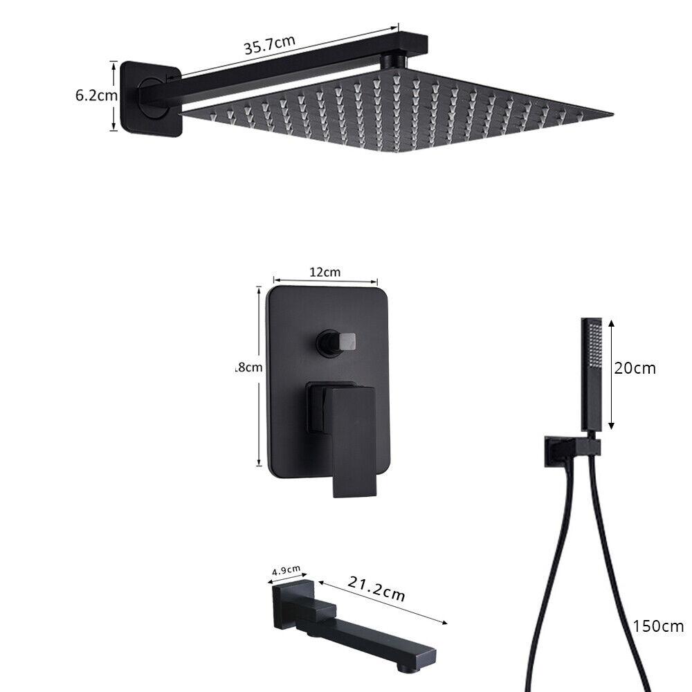 Schwarzes Duscharmatur-Set Mit Regendusche & Handbrause – Matt Schwarz, Vollmetall, Für Wandmontage, 30,5 Cm