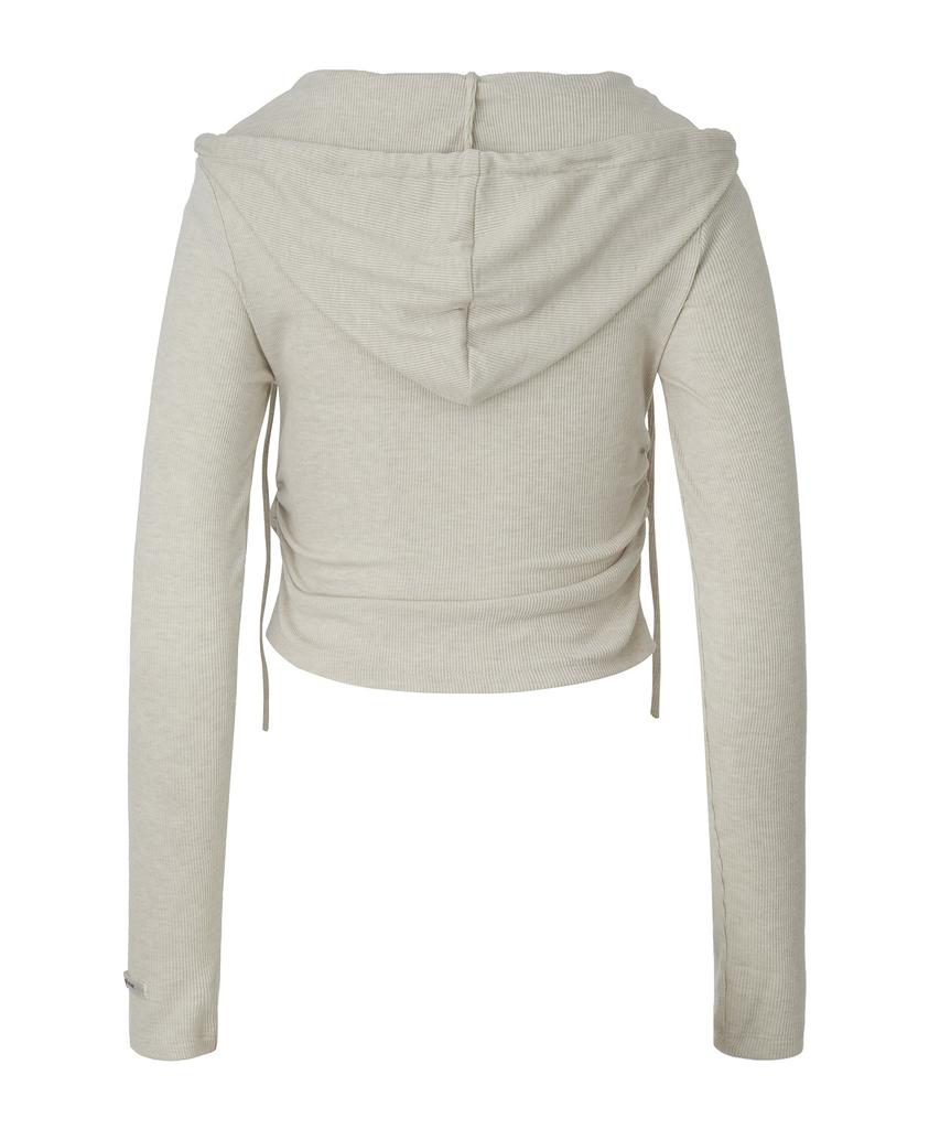 Eva Button Layered Knit Hoodie [Oatmeal]