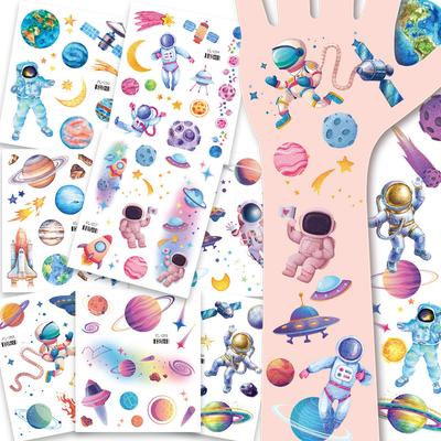 12 Blätter Glitzer Galaxie Weltraum Astronauten Thema Temporäre Tattoos für Kinder Geburtstagsfeier Mitgebsel Babyparty Pinata Füller