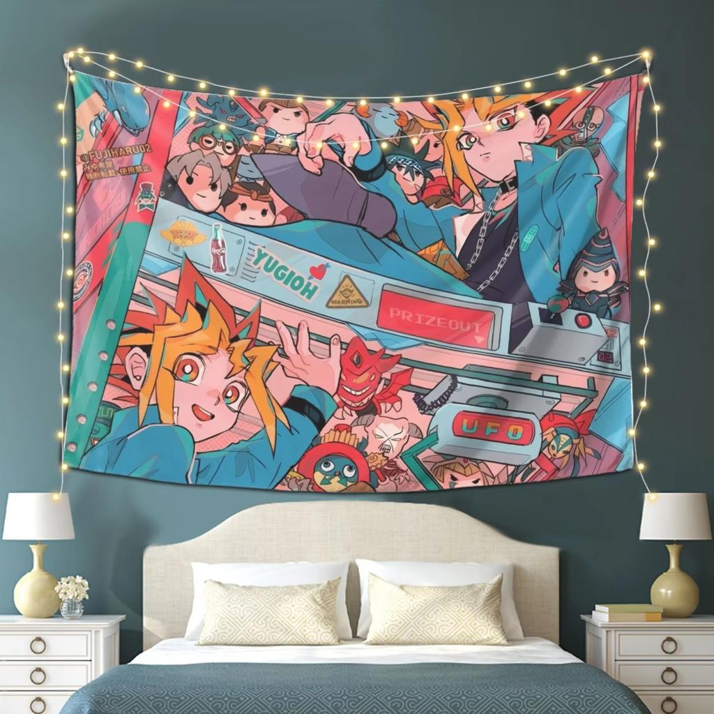 YuGiOh Arcade Themed Tapestry YUGIOH PRIZE OUT Text Ideal for Bedroom Dorm Room Decor Anime Card Game Fans