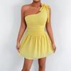 Summer new women's clothing hot-selling shoulder dress, European and American sexy solid color waist A-word short skirt