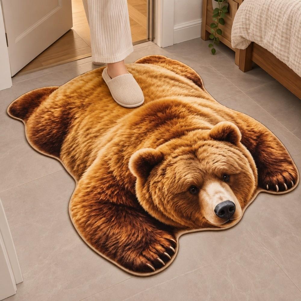 Faux Cashmere Animal Shaped Floor Mat Lifelike Bear Pattern Carpet Bear Shape Area Rug Livingroom