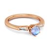 Moonstone Three Stone Ring - 925 Sterling Silver Rose Gold Vermeil