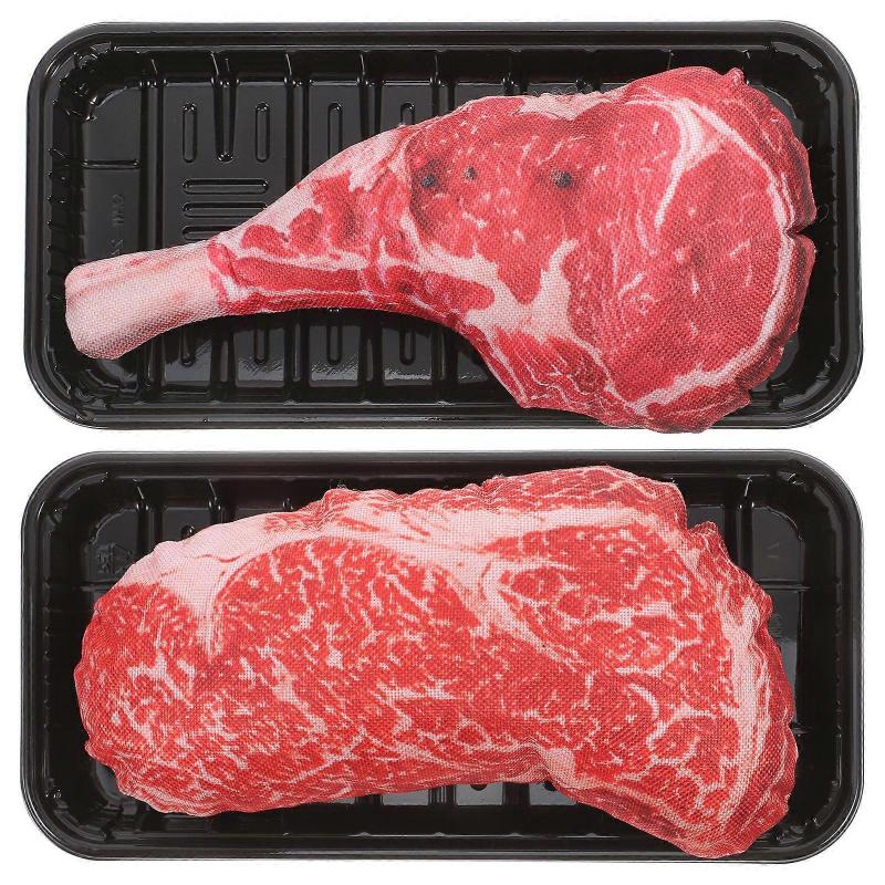 2 Sets Realistic Artificial Beef Tomahawk Steak Model for Home Decor Scene Photo Props High Simulation Steak Meat Ornament