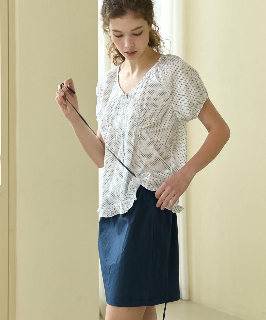 Wioi Cotton Ribbon Midi Skirt_Navy