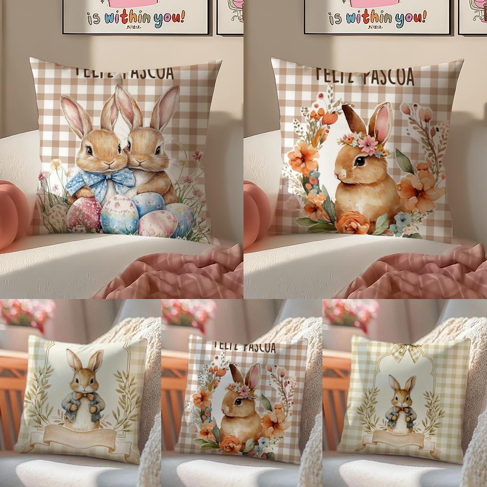 Easter Classic Cute Bunny Cushion Cover Soft Plush Pillow Cover DoubleSided Printed Sofa Cushion Summer Home Decor Gift