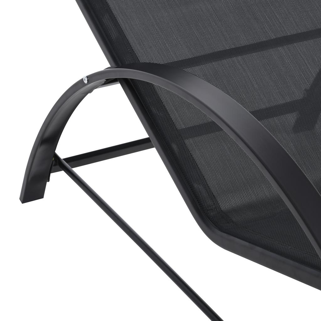 Set of 2 Sun Loungers Contemporary Design Lounge Chairs Coffee Table Tempered Glass Top Epoxy Metal Textilene Black