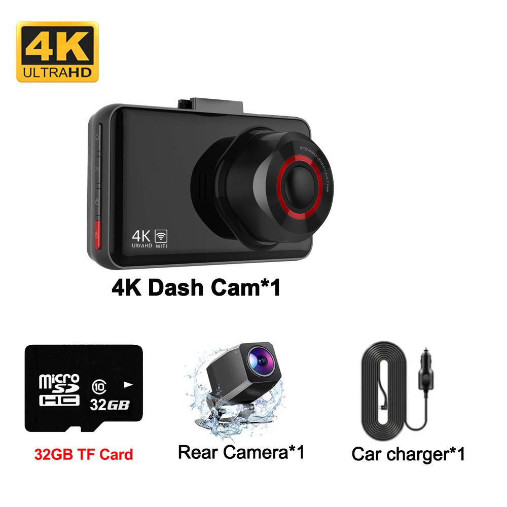 

4K WiFi Автомобильный видеорегистратор Dash Cam для автомобилей Камера Камера переднего и заднего вида 24H Монитор парковки Видеорегистратор Ночное видение Черный ящик
