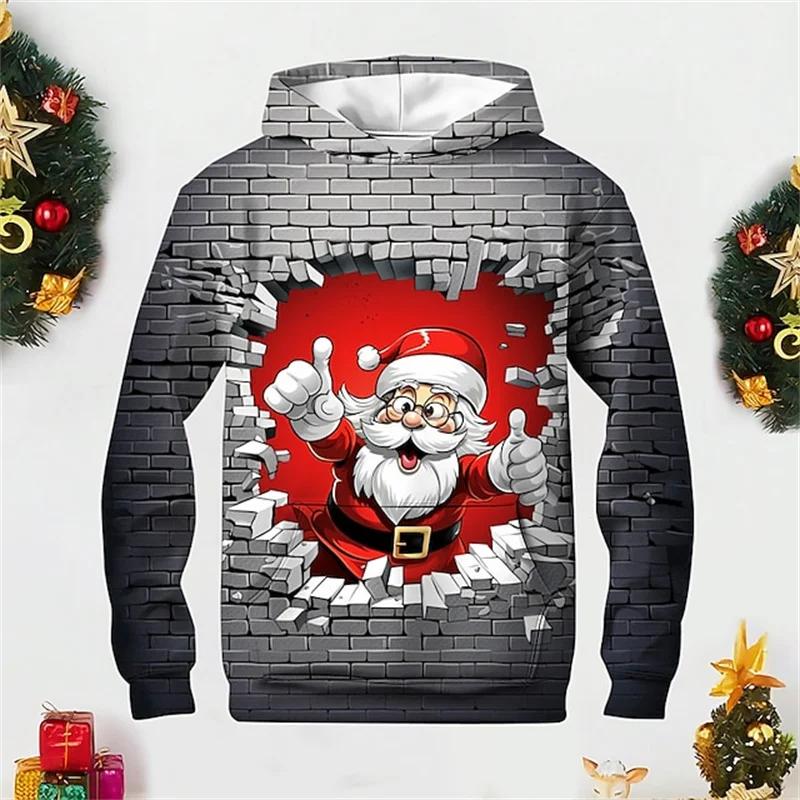 Felpe con Cappuccio Stampa 3D Babbo Natale Natale Pullover Grafica Padre Natale Moda Bambino Felpe Carine Abbigliamento Felpa Invernale