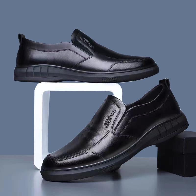 Medium leather shoes British style four seasons soft sole foot cover round head shoes business comfortable casual gentleman breathable