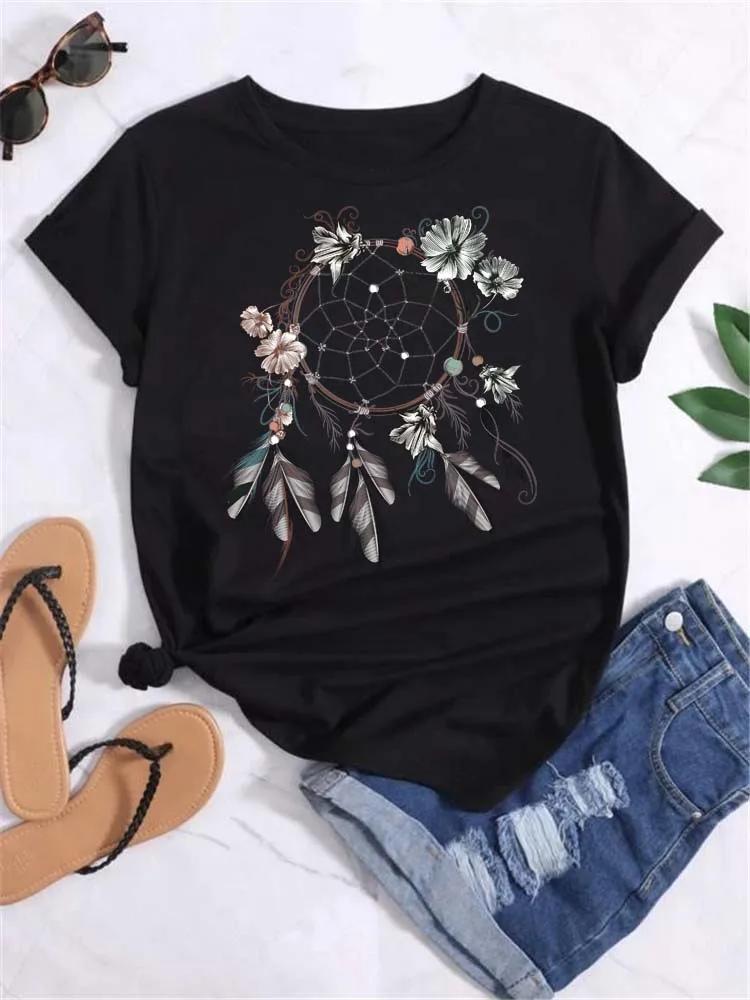 Fashion Feather Dreamcatcher T Shirt Women Harajuku Graphic Tees Shirt Femme Dream Catcher Women's T-shirt Clothes Tops Unisex