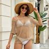Open-front Short-sleeved Glittery Knitted Sweater with Snowflake Embellishments, Round-necked Beach Cover-up, Layered Cover-up
