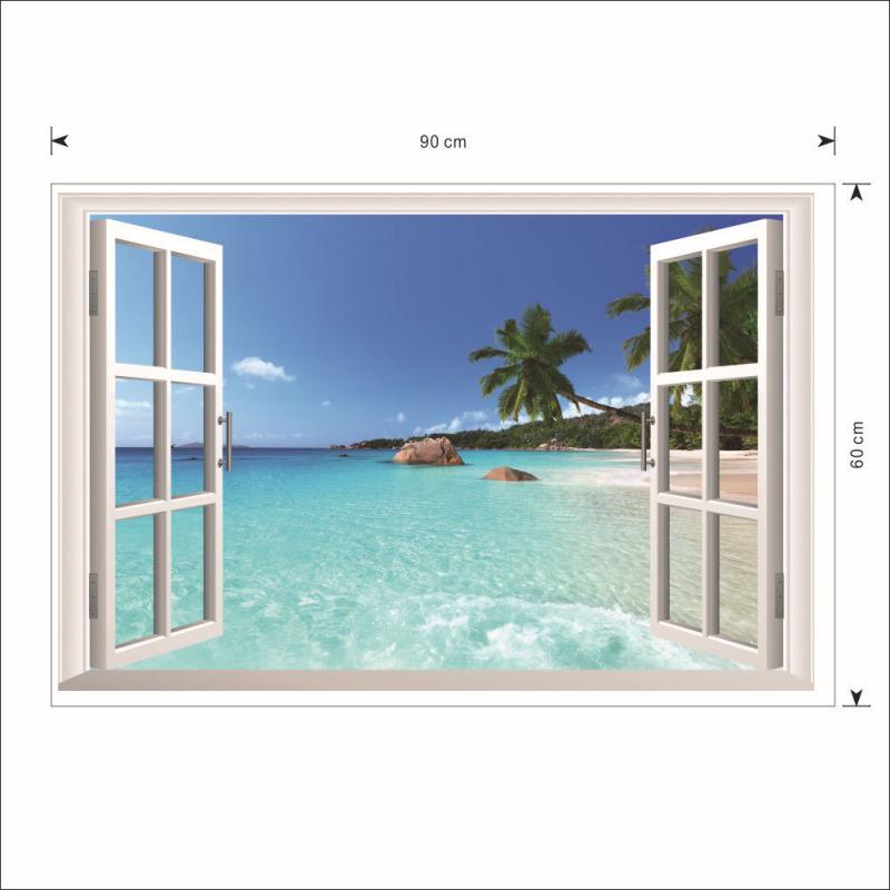 Large Removable Beach Sea 3D Window Decal WALL STICKER Home Decor Exotic Beach View Art Wallpaper