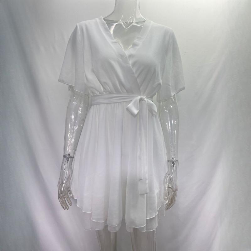 GMXIA Women's Summer Sexy V-Neck Cross Strap Mini Short Dress Ruffle Hem Chiffon Dresses