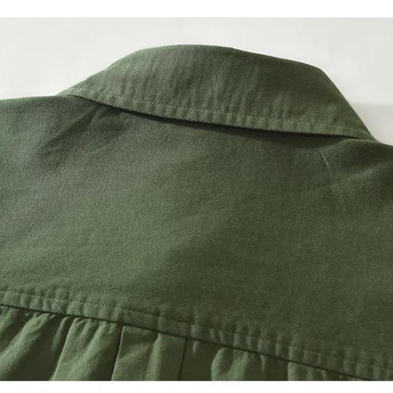 Frühling und Sommer 100 Baumwolle Langarm Herrenhemd Täglich Vielseitiges Freizeit-Oberteil Einfarbiges Hemd mit Tasche Schlichter Stil Herrenbekleidung