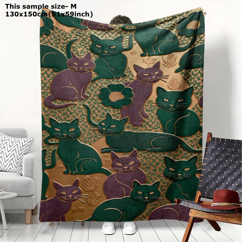 1PC Blanket Vintage Flowers Cats Arts Soft Flannel Thin Blankets for Home School Car Naps Camping Perfect Gifts Four Season Use