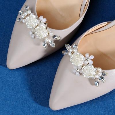 1pair DIY Removable Lady Shoe Clips Shoes Flower Rhinestones Wedding Bride Shoes Decoration Shoe Buckle Pearl