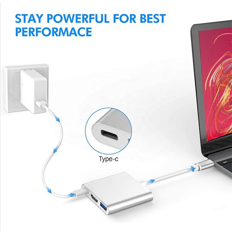 Portable USB Three-in-one Hub Type-c To HDTV Three-in-one Hub USB C To HDTV