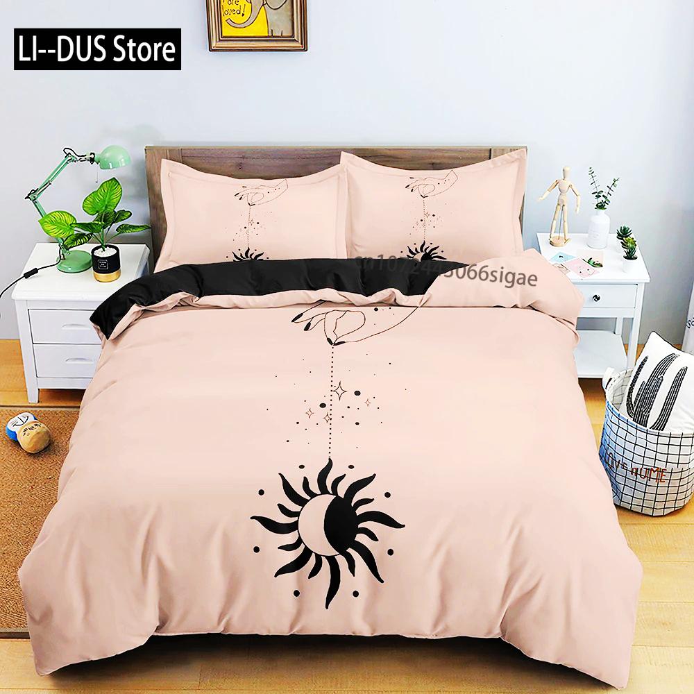

Comforter Psychedelic Moon Sun Hand Bedding Set Personalized Polyester Comforter Queen King Full Size For Boys Teens Comforter (quilt)-EU Single(135*200cm)3pcs
