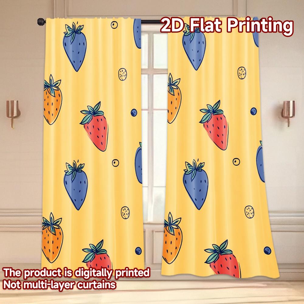 Set Of 2 Flat Printing Curtains Without Rod Fruit Celebration Pattern Holiday Valentine Is Day Printed Yarn Made Polyester
