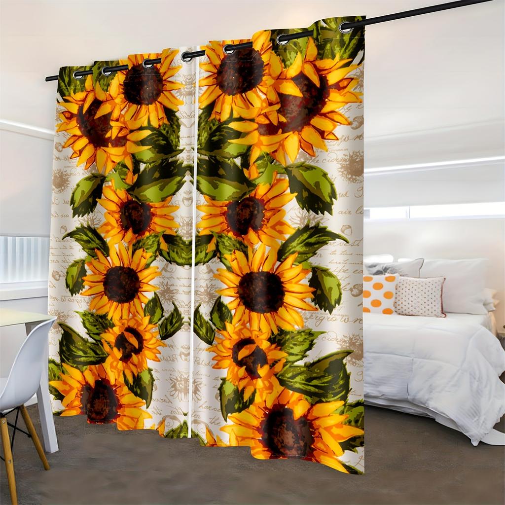 2Pcs Polyester Rural Sunflower Flower Printing Window Curtains Birthday Party Decoration Backdrop Drapes for Living Room
